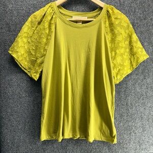 Michael Kors Olive green Lace Sleeve Top Size Medium